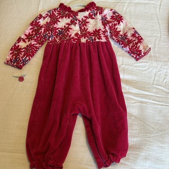Floral Baby Romper Velvet Jumpsuit Ruffle Trim Long Sleeve‎ - Picture 3 of 5